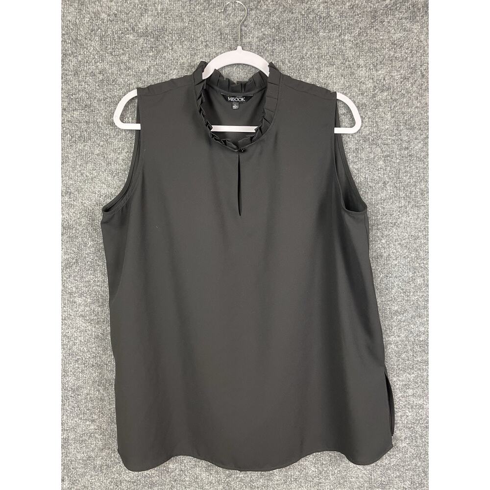 Misook Sleeveless Black Blouse with Ruffle Neck Women's Large